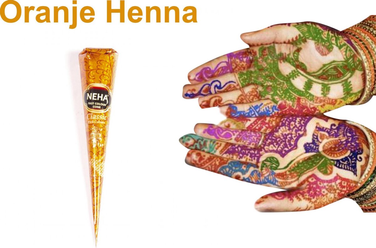 Henna Tattoe Oranje | Neha Classic Orange Colour Cone | Tijdelijke Tattoeage | Inkt Pasta | Oranje | Natuurlijke Kleuren | 1 stuks